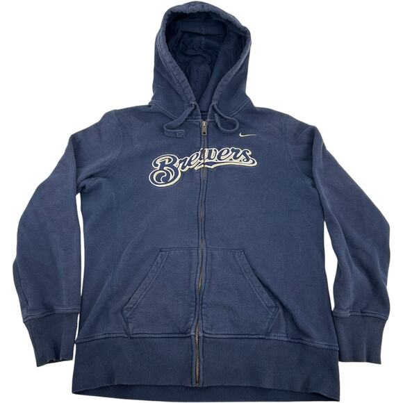 Vintage y2k Women's Nike Milwaukee Brewers MLB Baseball Hoodie Sweatshirt Sz L - Picture 1 of 5